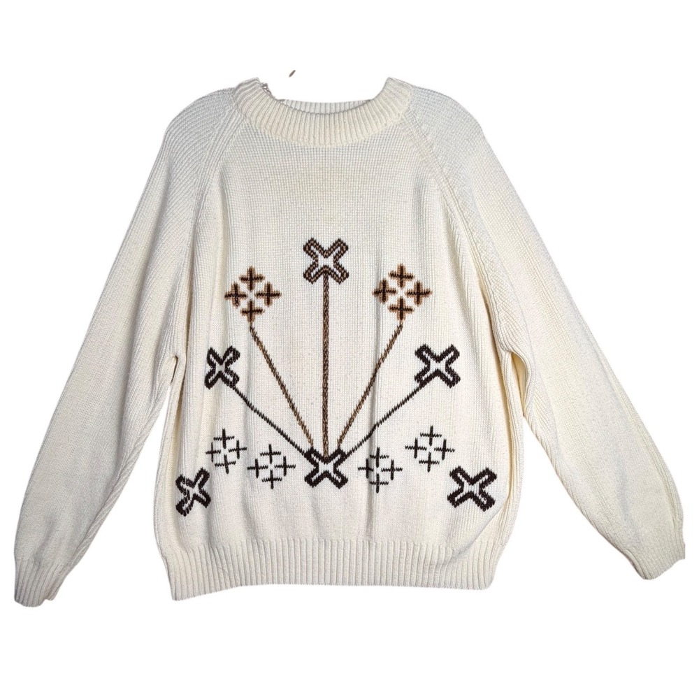 Fruit of the Loom Cream Aztec Sweater Knit Pullover Long Sleeve Unisex‎ Size L